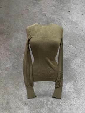 Isabel Marant Olive Green Ribbed Knit Asymmetric Side-Button Sweater